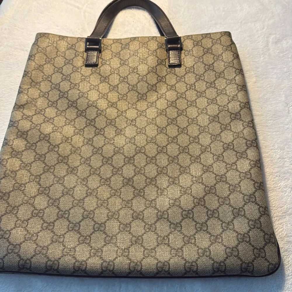 Gucci Monogram Canvas Tote with Dark Brown Leather Handles